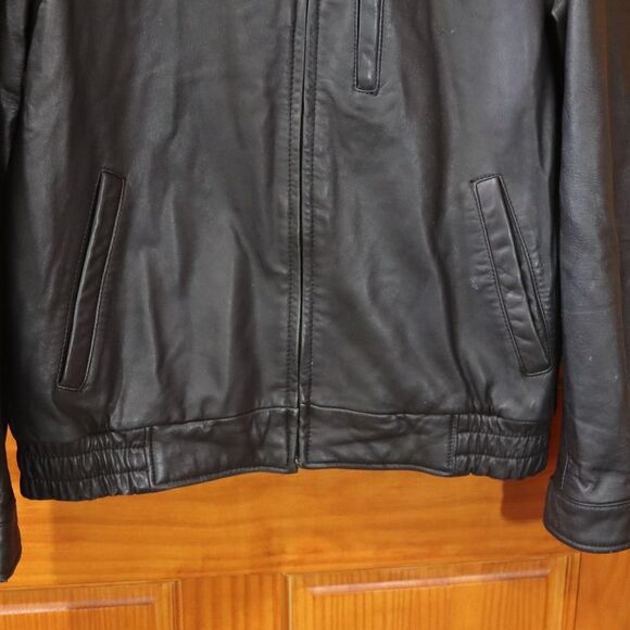 Tommy Hilfiger Vintage 90s Black Distressed Leather Biker Jacket Medium - Picture 11 of 16